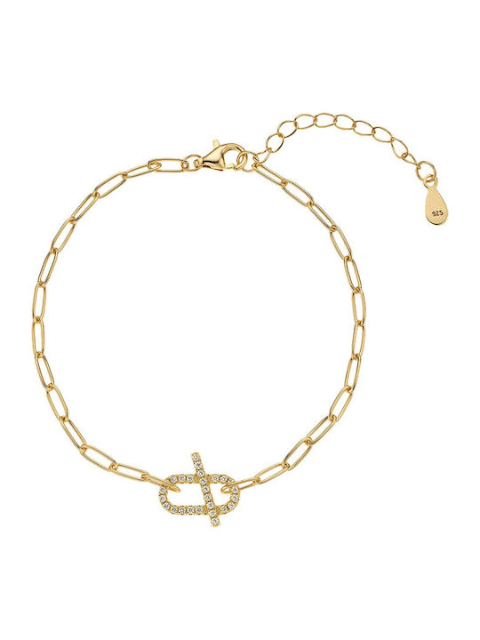Breeze Women's Silver Chain Bracelet Gold Plated with Zircon 19cm