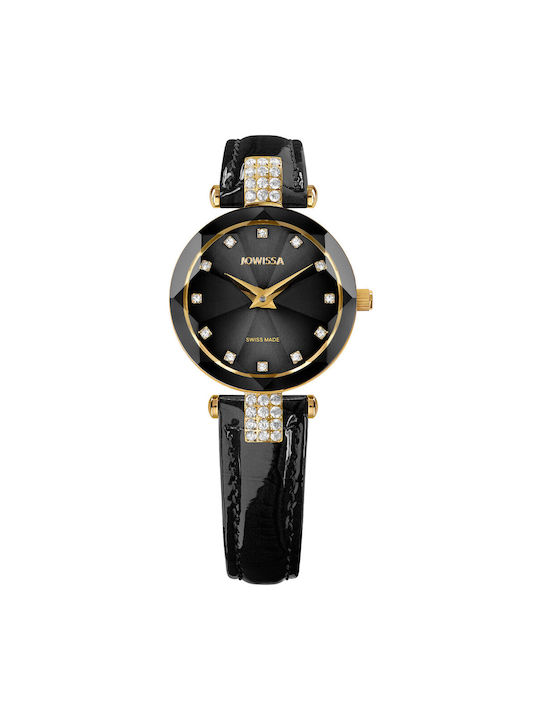 Jowissa Facet Watch with Black Leather Strap