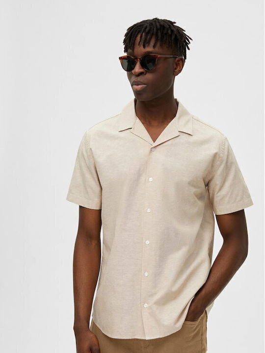 Selected Kurzärmlig Leinen Hemd Beige
