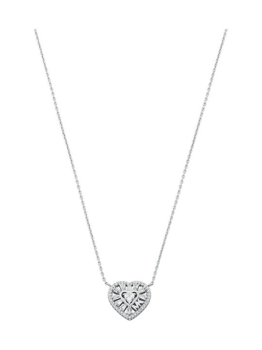 Michael Kors Love Tapered Baguette Heart Κολιέ με σχέδιο Καρδιά από Ασήμι με Πέρλες & Ζιργκόν