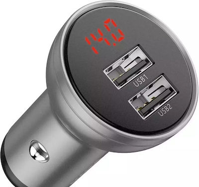 Baseus Car Charger Gray Total Intensity 4.8A Fast Charging with Ports: 2xUSB