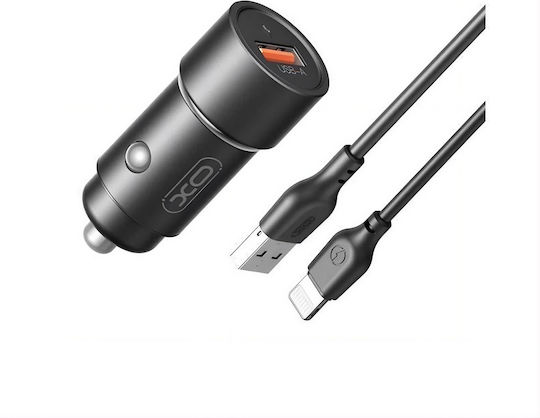 XO Car Charger 18W 1.5A Fast Charging with one Port: 1xUSB with Cable Lightning Black Color