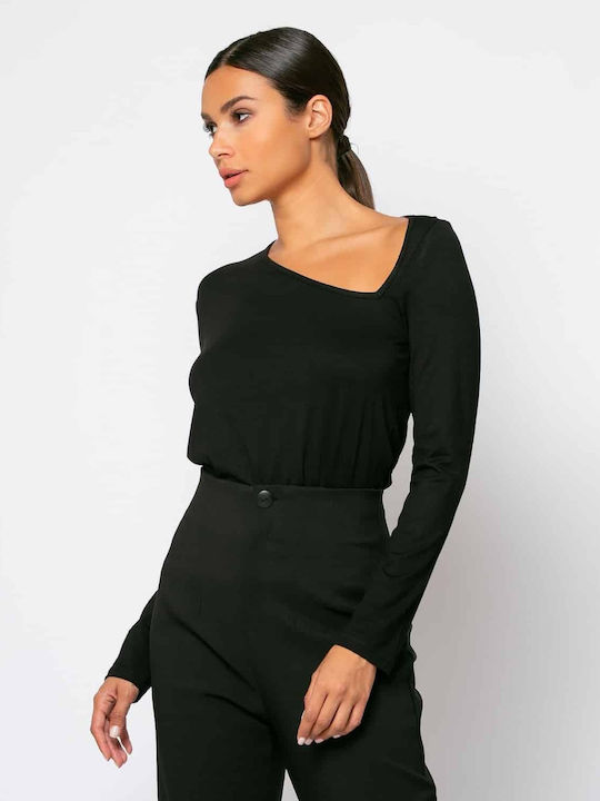 Noobass Women's Blouse Long Sleeve with V Neckline Polka Dot Black