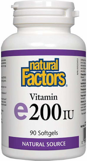 Natural Factors Vitamin E Βιταμίνη για τo Δέρμα & Αντιοξειδωτική δράση 200iu 90 μαλακές κάψουλες