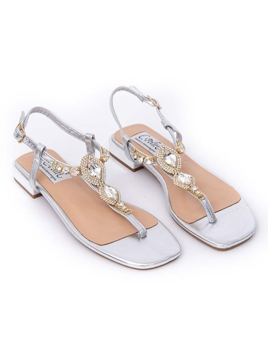 Politis shoes Anatomic Leather Women's Sandals with Strass & Stones Silver