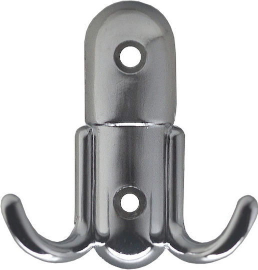 Import Hellas Wall Hanger 7906 Metal 2 Hooks Silver 6x6cm