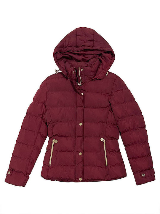 Kurz Damen Puffer Jacke für Winter Burgundy