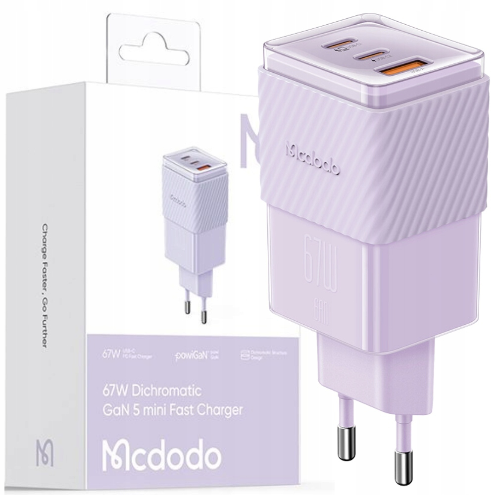 GaN 67W mains charger Mcdodo CH-1502 2x USB-C, USB-A (purple)