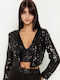 Toi&Moi Short Women's Blazer Black with Sequins