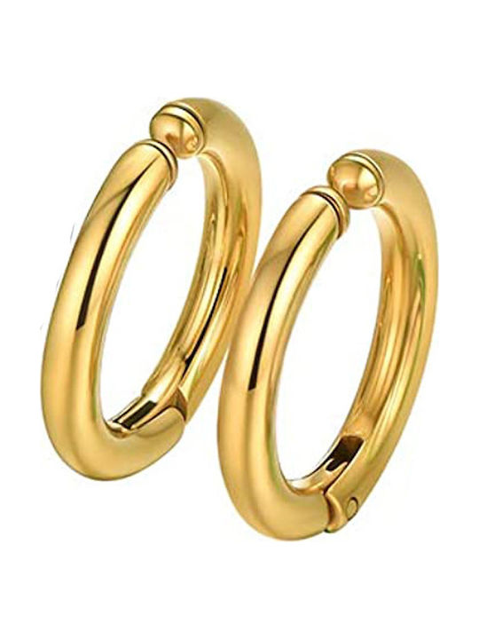 Theodora's Jewellery Men's Earrings Hoops with Clip made of Steel Gold Plated