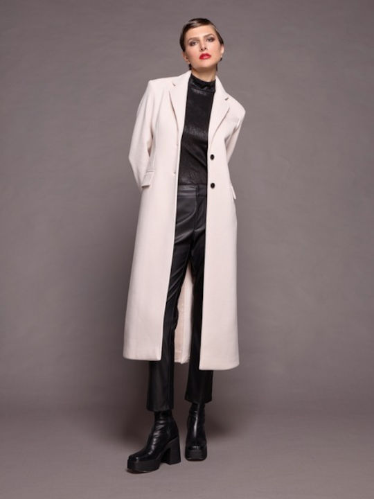 Passager Women's Long Coat with Buttons Εκρού