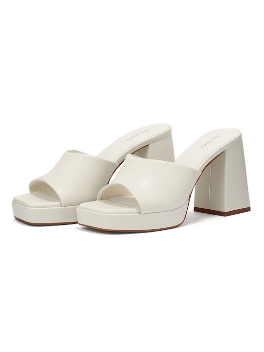 Aldo Chunky Heel Piele Mules White