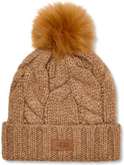 Pom Pom Beanie Beanie Knitted in Brown color