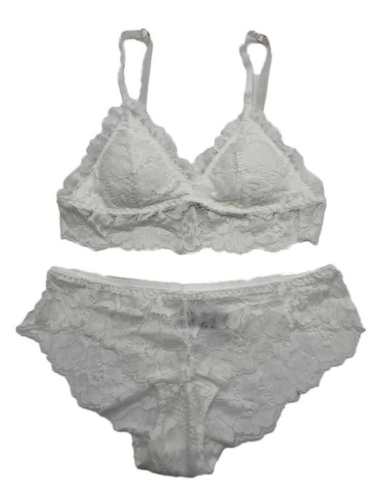 Heat Underwear Spitzen Unterwäsche-Set für Damen BH mit Λευκό