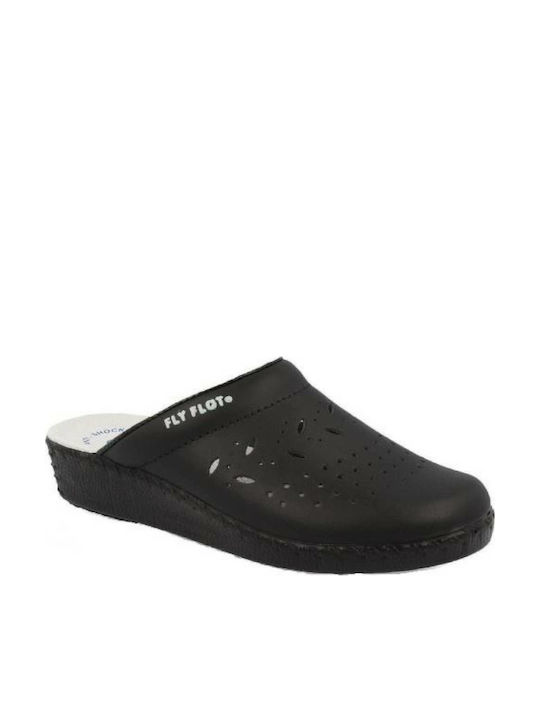 Fly Flot 26031 Leather Anatomic Clogs Black