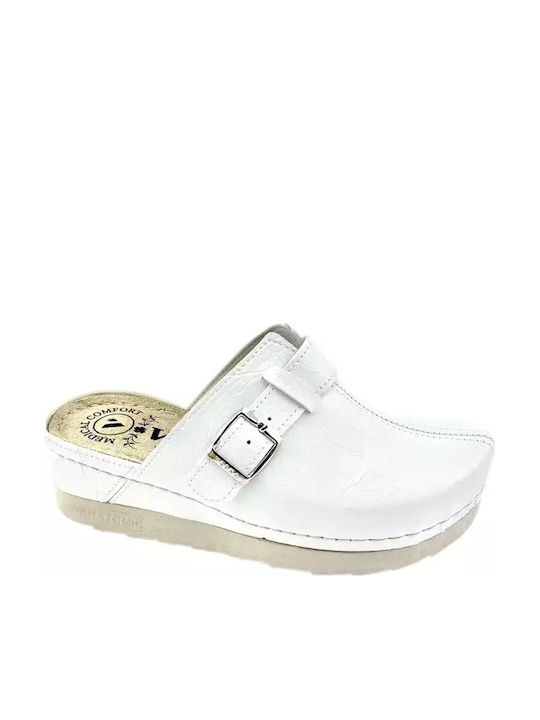 Comfort Way Shoes Γυναικεία Δερμάτινα Ανατομικά Σαμπό Λευκά