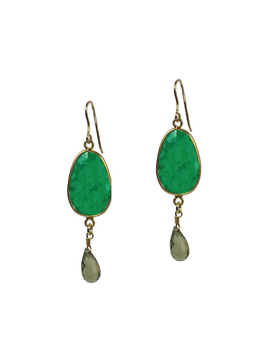 Theodora's Jewellery Earrings Pendants made of Silver Gold Plated with Stones Green