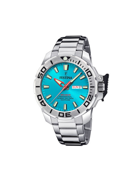 Festina Diver Uhr Batterie mit Silber Metallarmband