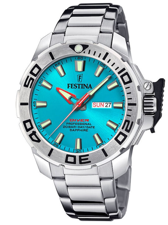 Festina Diver Ανδρικό Ρολόι Μπαταρίας με Ασημί ...