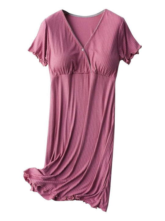 Queen Mother Nightgown Slim Fit for Breastfeeding Pink