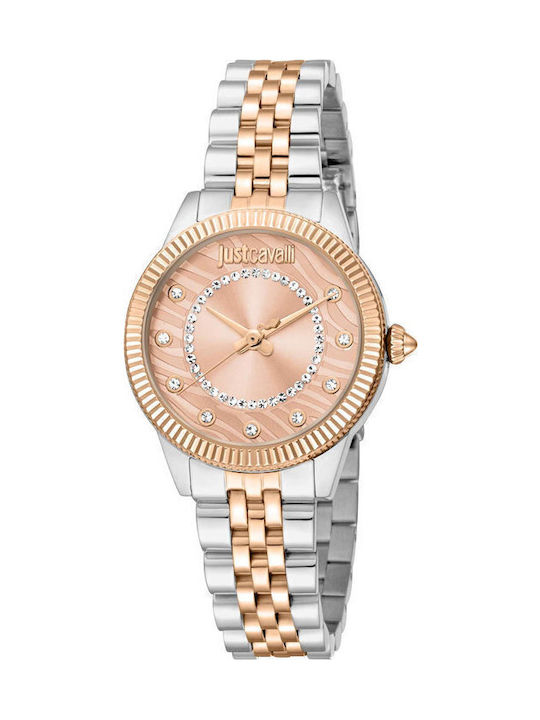 Just Cavalli Animalier Crystals Γυναικείο Ρολόι 30mm Μπαταρίας με Ασημί Μεταλλικό Μπρασελέ