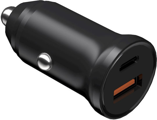 Devia Mini Pd Qc 3.0 Auto-Ladegerät 30W Schnellladung mit Anschlüssen: 1xUSB 1xType-C Schwarz Farbe