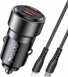 Yesido Încărcător Auto cu Porturi 1xUSB-A 1xType-C și Cablu Tip-C Yesido Încărcător Auto cu Porturi 1xUSB-A 1xType-C și Cablu Tip-C