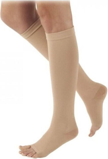 Sigvaris 702 Top Fine Crispa Short Plus Socks Calf High Graduated Compression Open Compression Class 2 Beige