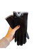 Rose Accessories Unisex Leather Touch Gloves with Fur Black