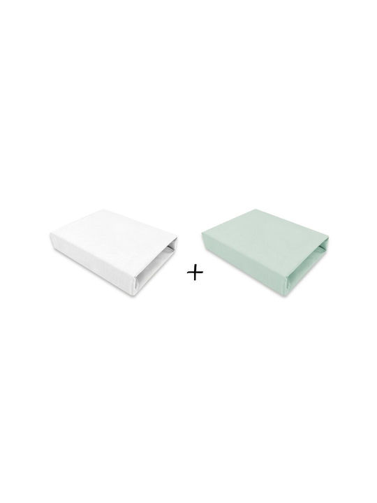 Qmini Set de cearșafuri pentru bebeluși Pentru Cradle Bumbac Potrivit White / Cold Mint 2buc 50x90buc