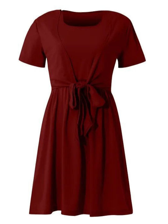 Summer Short Sleeve Maternity Dress Bordeaux