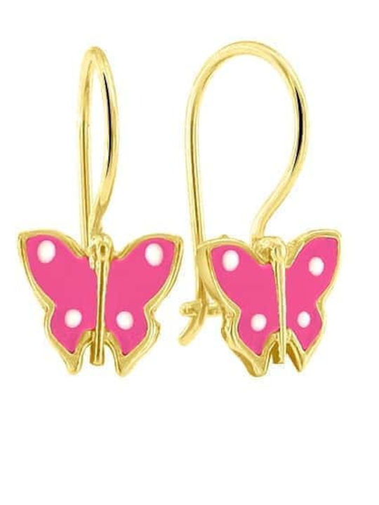 Eforo Kids Earrings Pendants Butterflies from Gold 14K