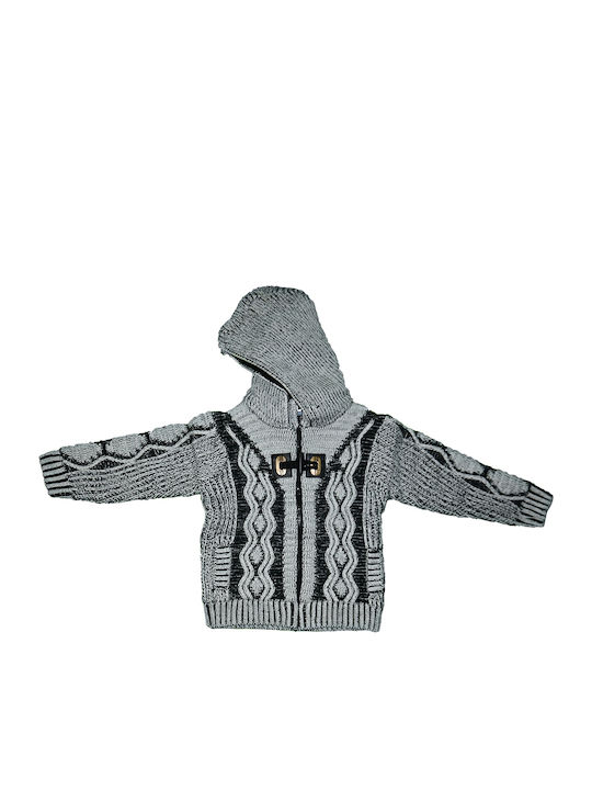 Kids Cardigan Knitted with Hood Gray