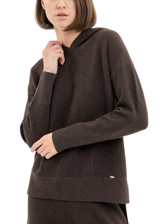 Women's Long Sleeve Sweater with Hood Brown