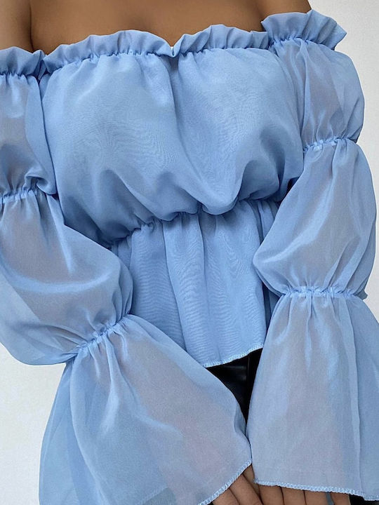Queen Accessories Women's Blouse Long Sleeve Blue