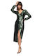 Midi Evening Dress Wrap with Tearing Green