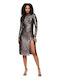 Superdry Midi Rochie cu Slit Silver