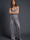 Women's Fabric Trousers with Elastic Gray with Sequins