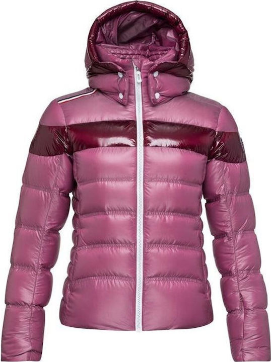 Ski Hiver Women's Short Puffer Jacket Waterproof for Winter with Hood Purple