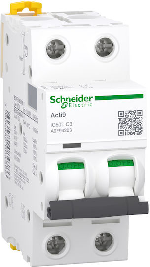 Schneider Electric Αυτόματη Ασφάλεια 3A Διπολική AC A9F94203