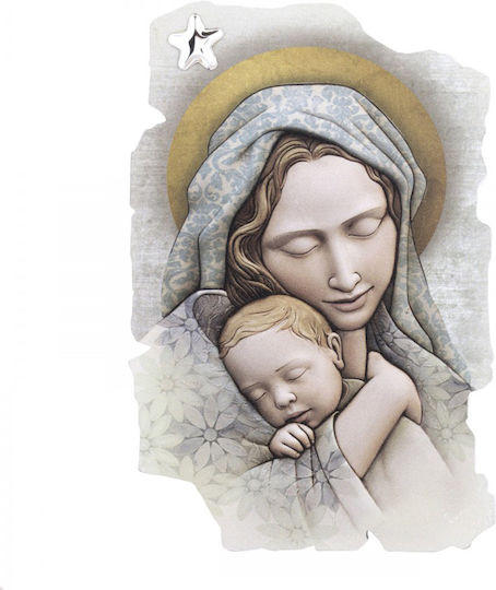 Kontopoulos Saint Icon Virgin Mary Holding the Infant Wooden 10x15cm