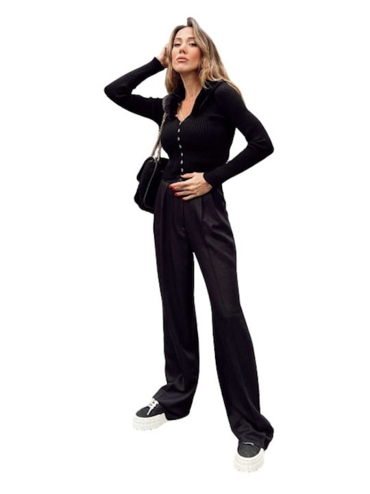 Women's High-waisted Fabric Trousers in Regular Fit black