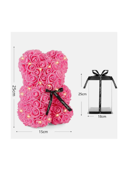 Teddy Bear from Artificial Roses Τεχν.φουξια Fuchsia 25cm with LED 1pcs