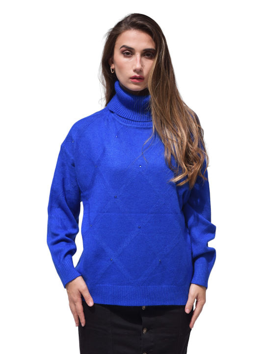 Zilan Women's Long Sleeve Pullover Turtleneck blue electric (code