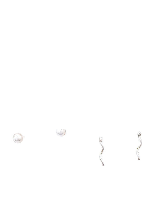 PS Silver Σετ Σκουλαρίκια Piercing Μύτης από Ασήμι Λευκό