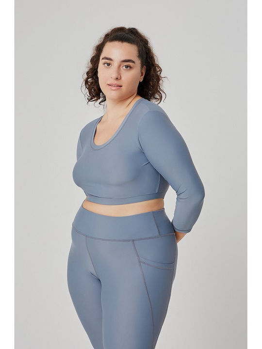 Baya Crop Top Sportiv pentru Femei cu Mâneci Lungi Albastru