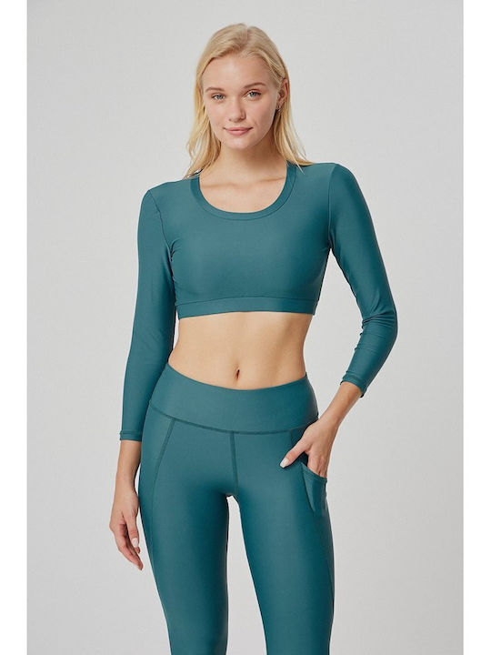 Baya Crop Top Sportiv pentru Femei cu Mâneci Lungi Albastru