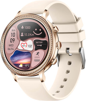 Microwear V60 Smartwatch με Παλμογράφο (Beige)