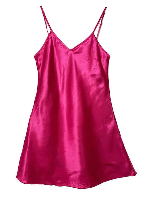 Topaki Winter Satin Damen Nachthemd Fuchsia