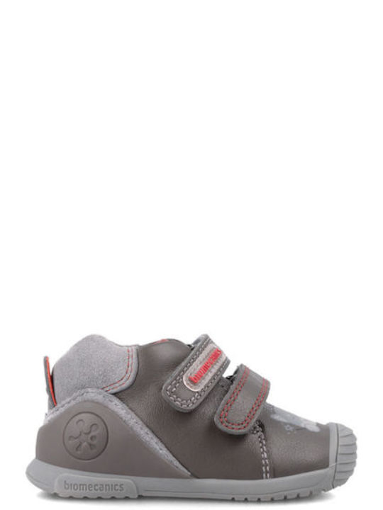 Anatomical Leather Kids Boots with Velcro Gray